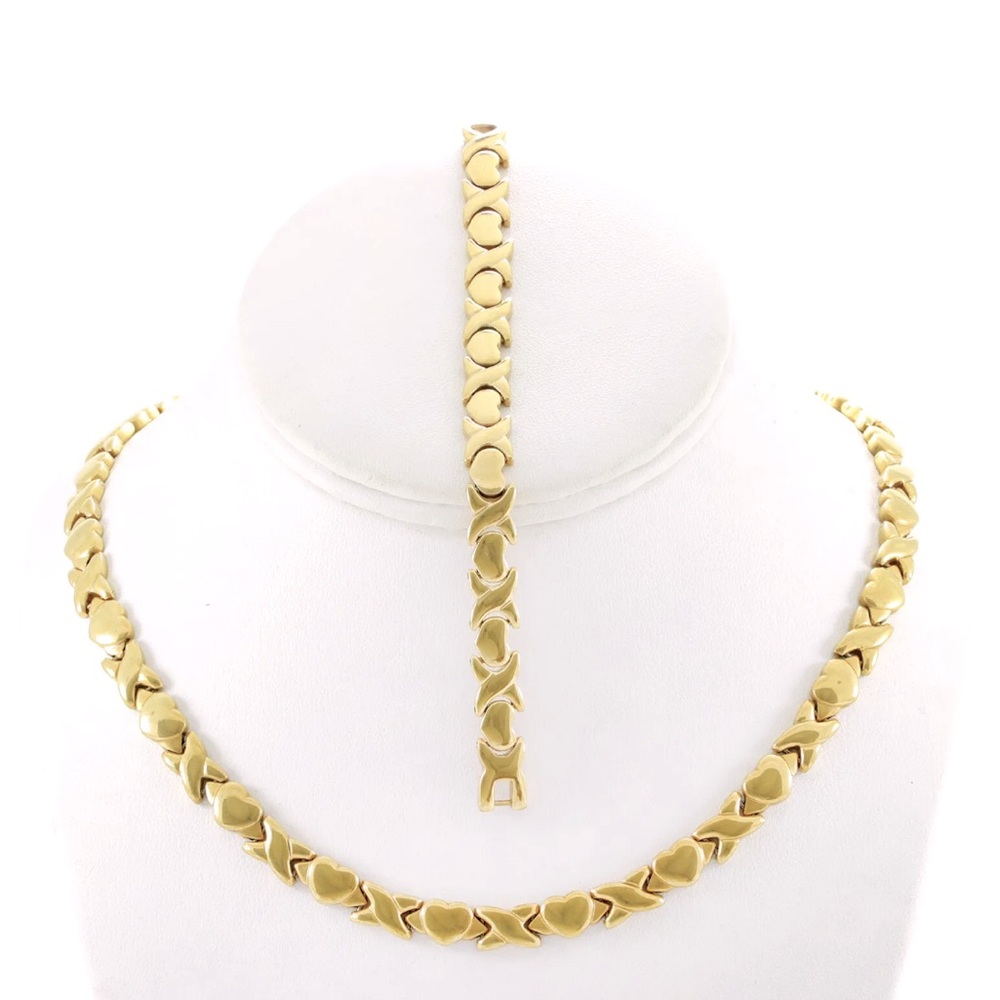 Gold Stainless Steel Hugs & Kisses Necklace and Bracelet Set